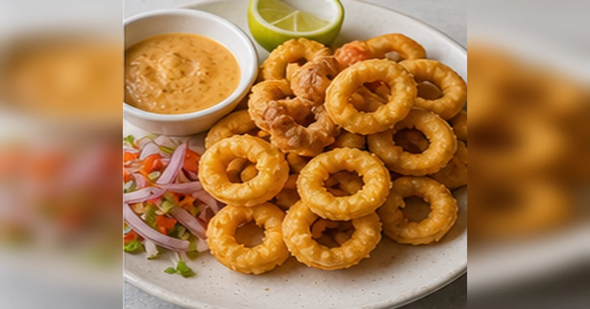 Chicharrón de calamar servido en una mesa de cocina peruana
