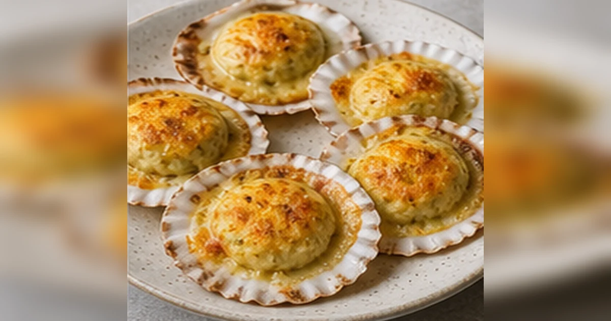 Conchitas a la parmesana servido en una mesa de cocina peruana